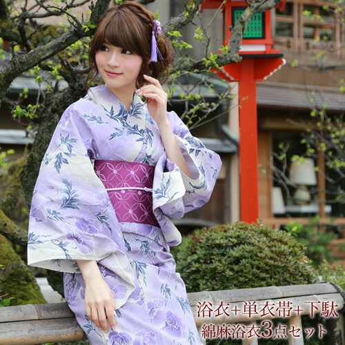 楽天市場】浴衣 セット レディース レトロ 上質綿麻浴衣3点セット