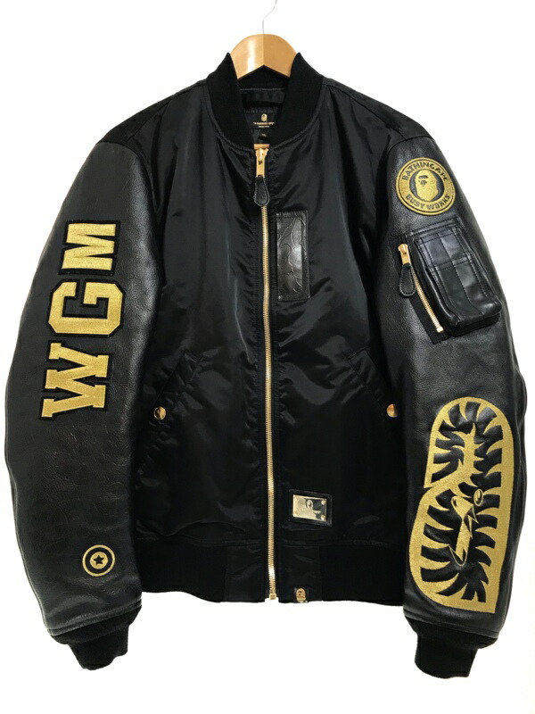 楽天市場】15AW A BATHING APE BLACK Leather MA-1 黒金 XL ア