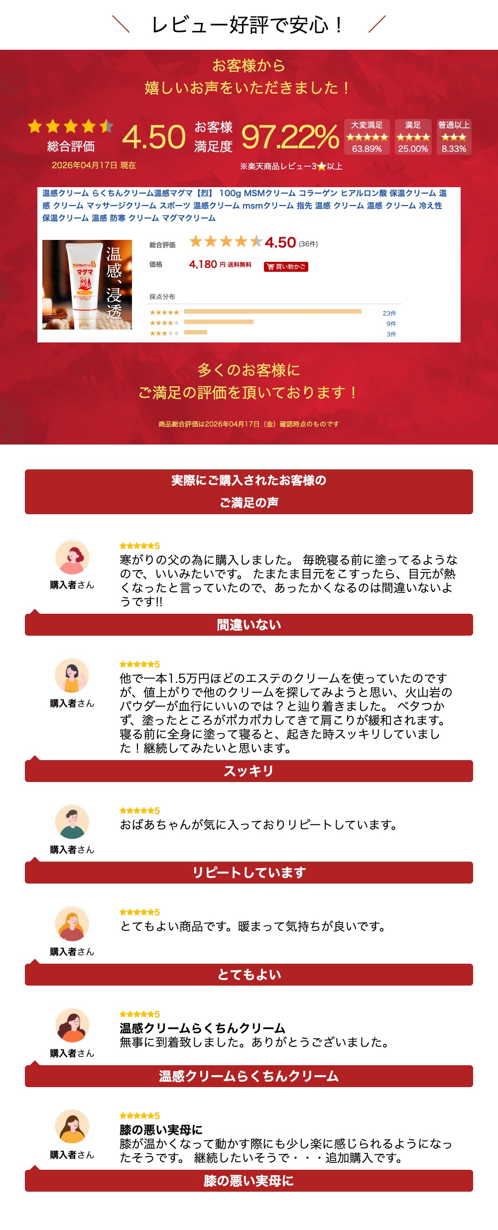 楽天市場】温感クリーム らくちんクリーム温感マグマ【烈】 100g MSM