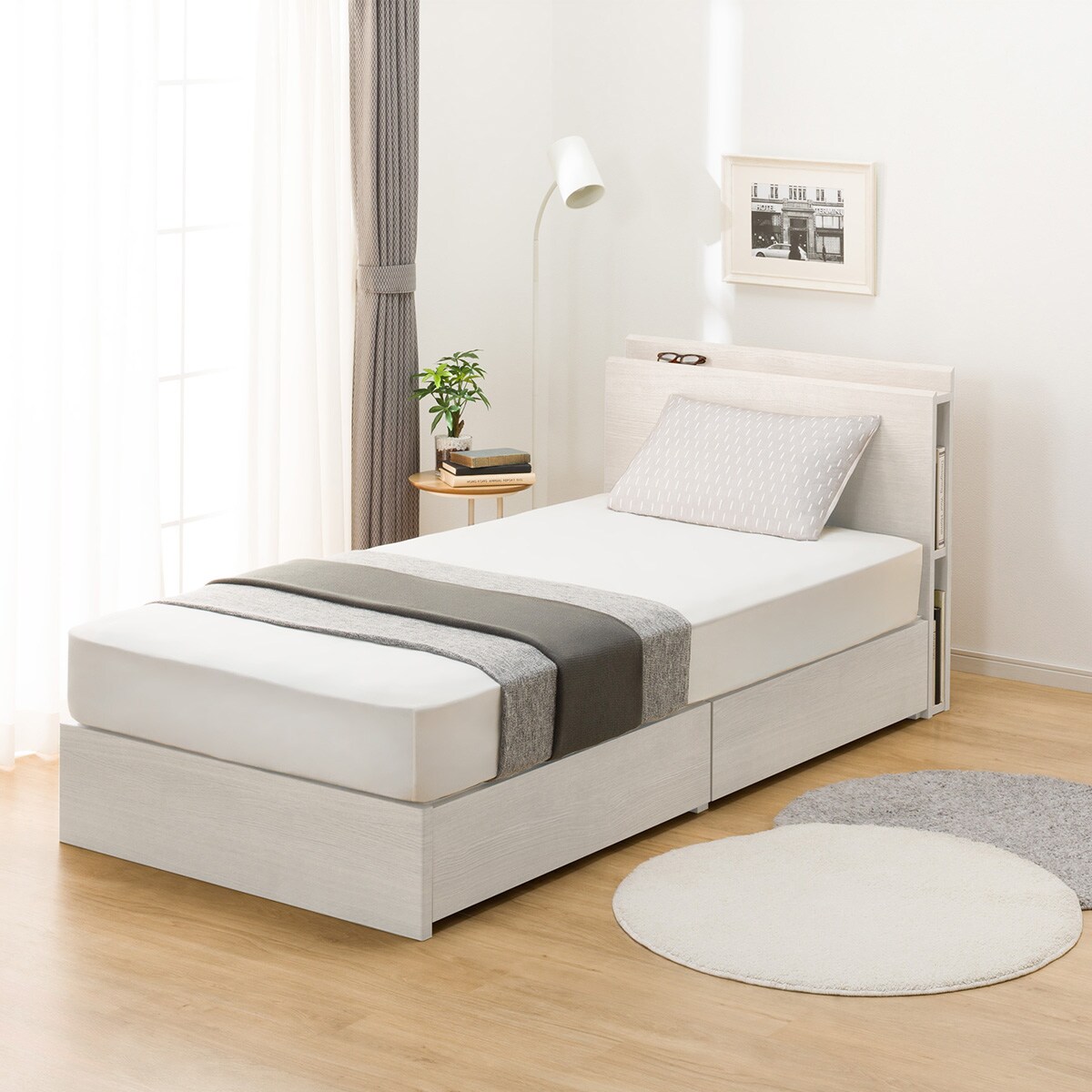 楽天市場】棚・サイド収納付きベッドフレーム(NS-003 床板) ニトリ