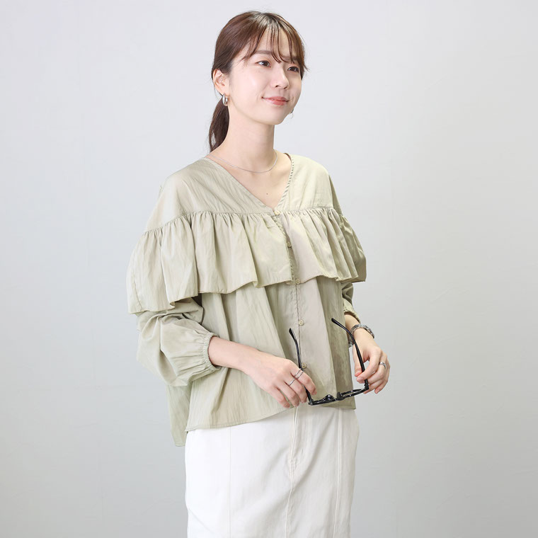 楽天市場】期間限定セール☆シワ加工フリル2WAY前開きブラウス