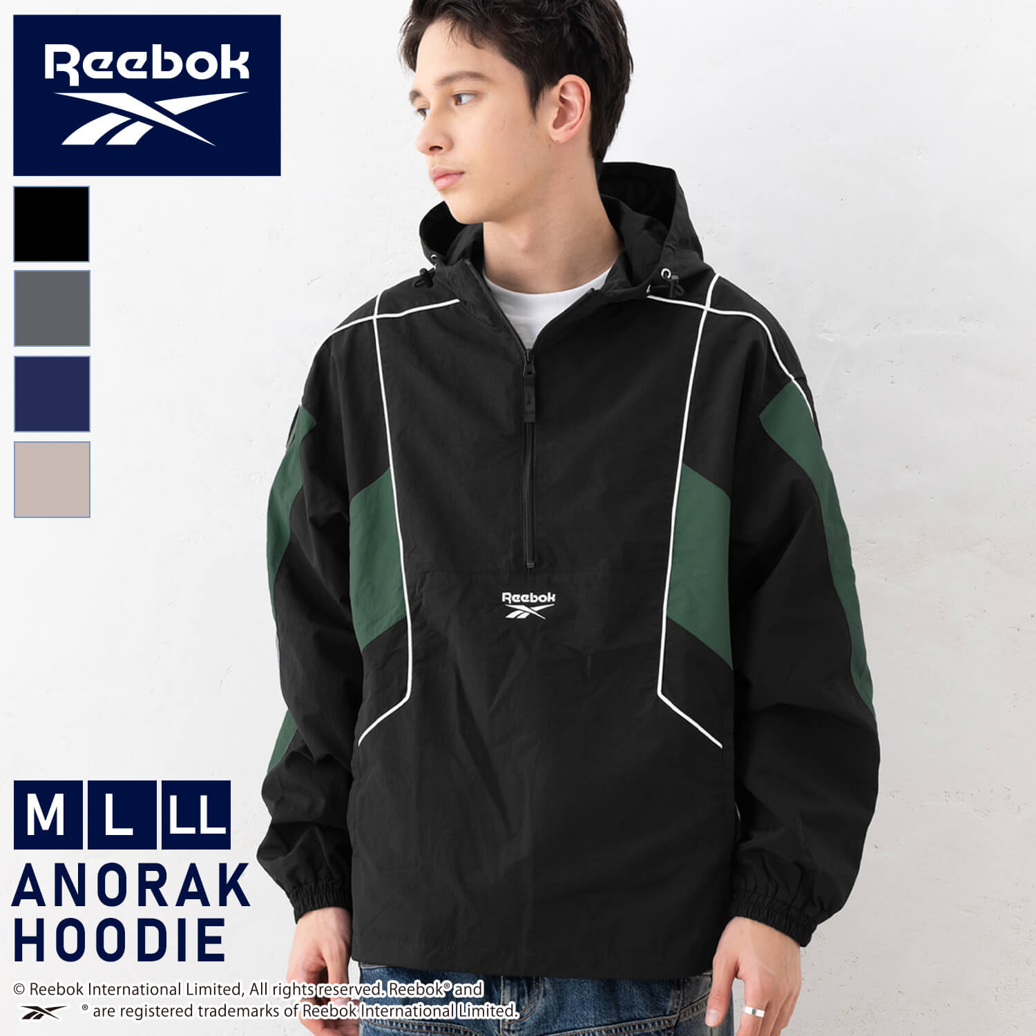 楽天市場】Reebok リーボック アノラックパーカー メンズ ハーフジップ