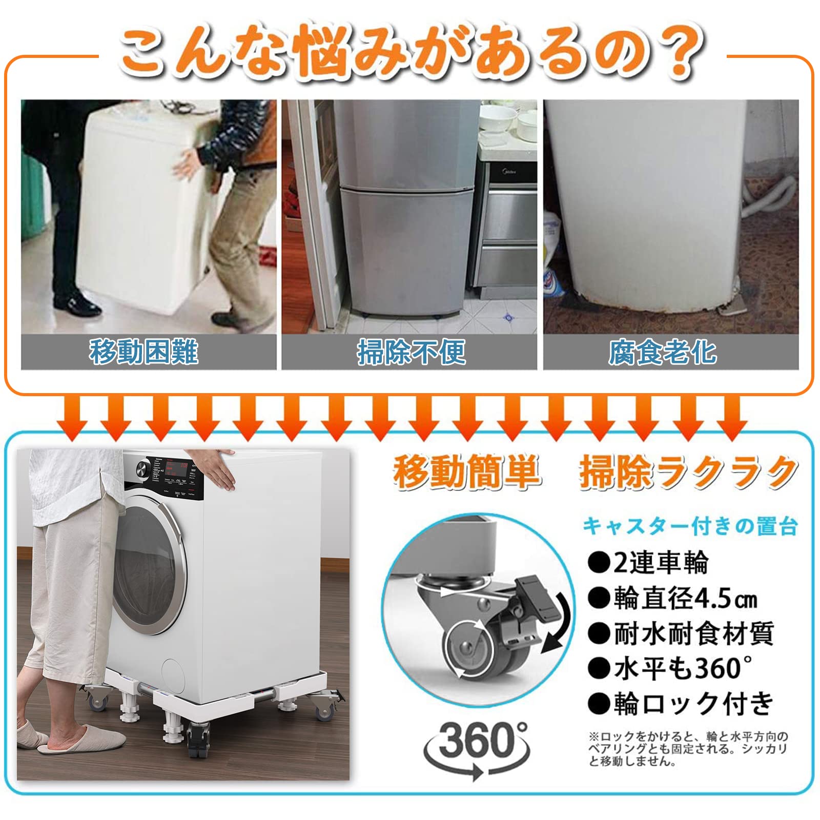 楽天市場】洗濯機 台 冷蔵庫置き台 4足8輪 【耐荷重約500kg】 かさ上げ