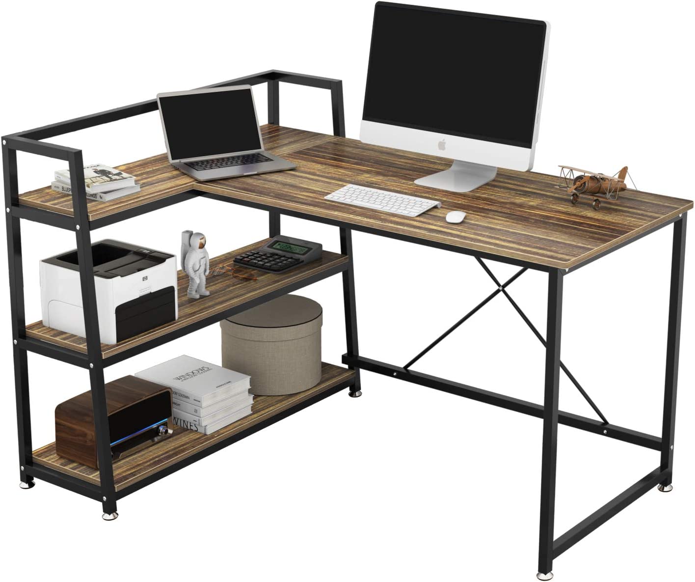 楽天市場】パソコンデスク l字 幅150cm 奥行60 ラック付き 左右入替え