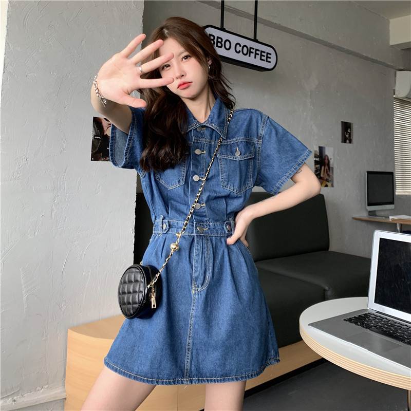 楽天市場】ワンピース 半袖 デニム ミニワンピース レディース ミニ 膝