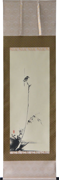 楽天市場】掛軸 宮本武蔵 複製画 枯木鳴鵙図（枯木にもず）(掛け軸 尺