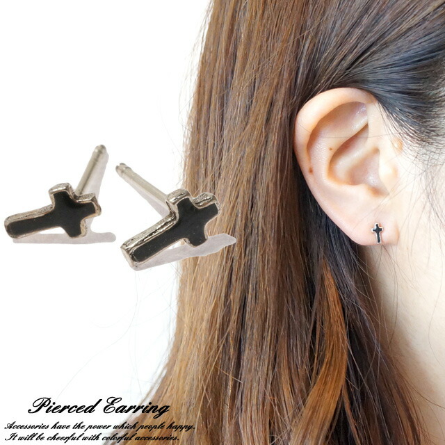 楽天市場】シルバー925 silver925 ピアス クロス 十字架 ブラック 黒