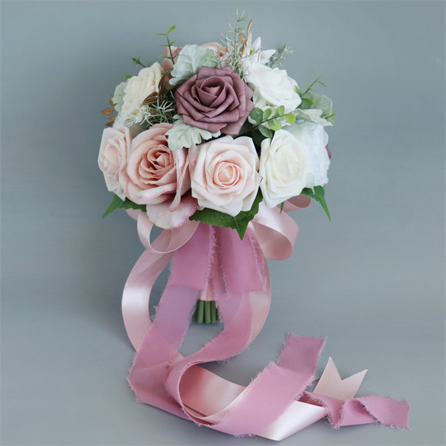 スモーキーピンクローズのシングルブーケ 韓国ブーケ ウェディング