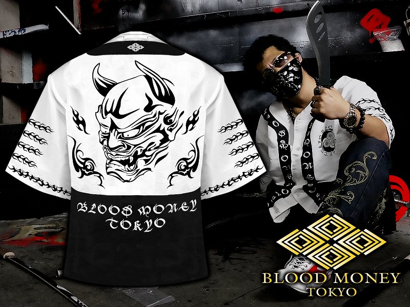 楽天市場】鬼柄 ベースボールシャツ 白×黒 和柄 服 オラオラ系 悪羅悪