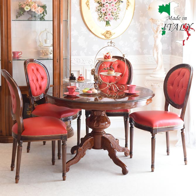 アンティーク調 カフェテーブル 円形 ロココ調 象嵌細工 エレガント