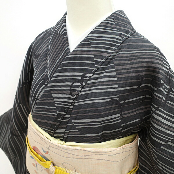 楽天市場】【新古品】 小紋 着物 正絹 袷 作家物 落款あり 黒 グレー