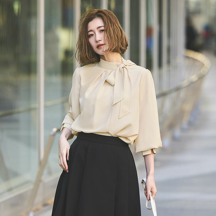 楽天市場】【洗える】レディース ブラウス 長袖ブラウス ボウタイ