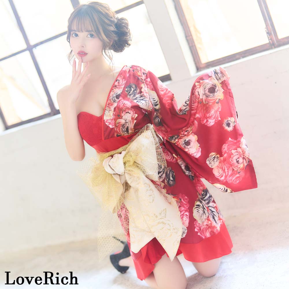楽天市場】0927ワンショル レース 花柄 ミニ 豪華 花魁 着物 ドレス