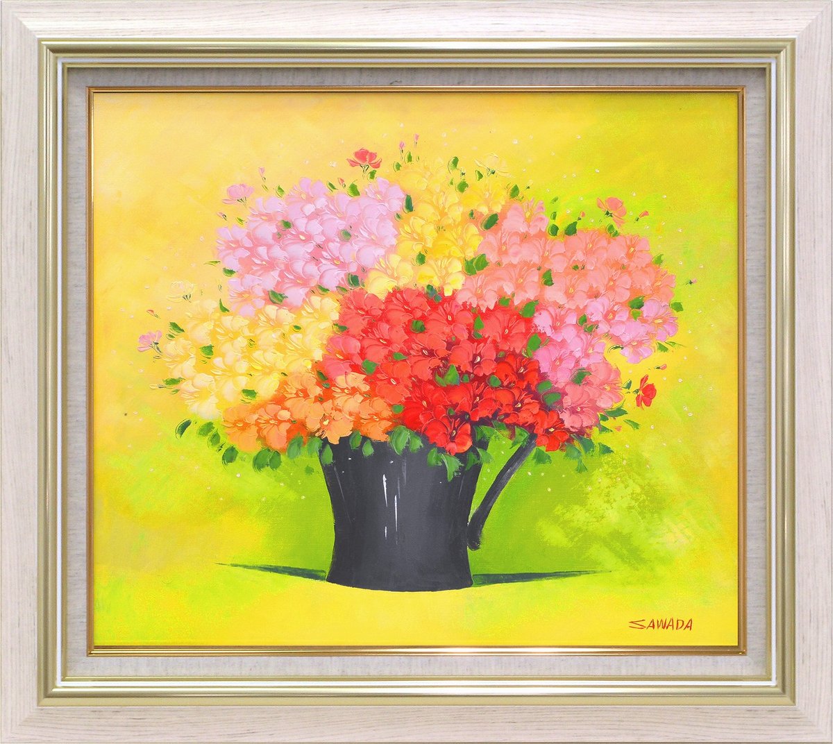 楽天市場】手描き油絵 沢田 雅士 小花(背景黄) F10 画家本人手描き絵画