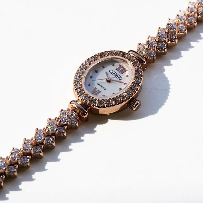 楽天市場】ABISTE オーバルフェイスクリスタルガラスメタル腕時計