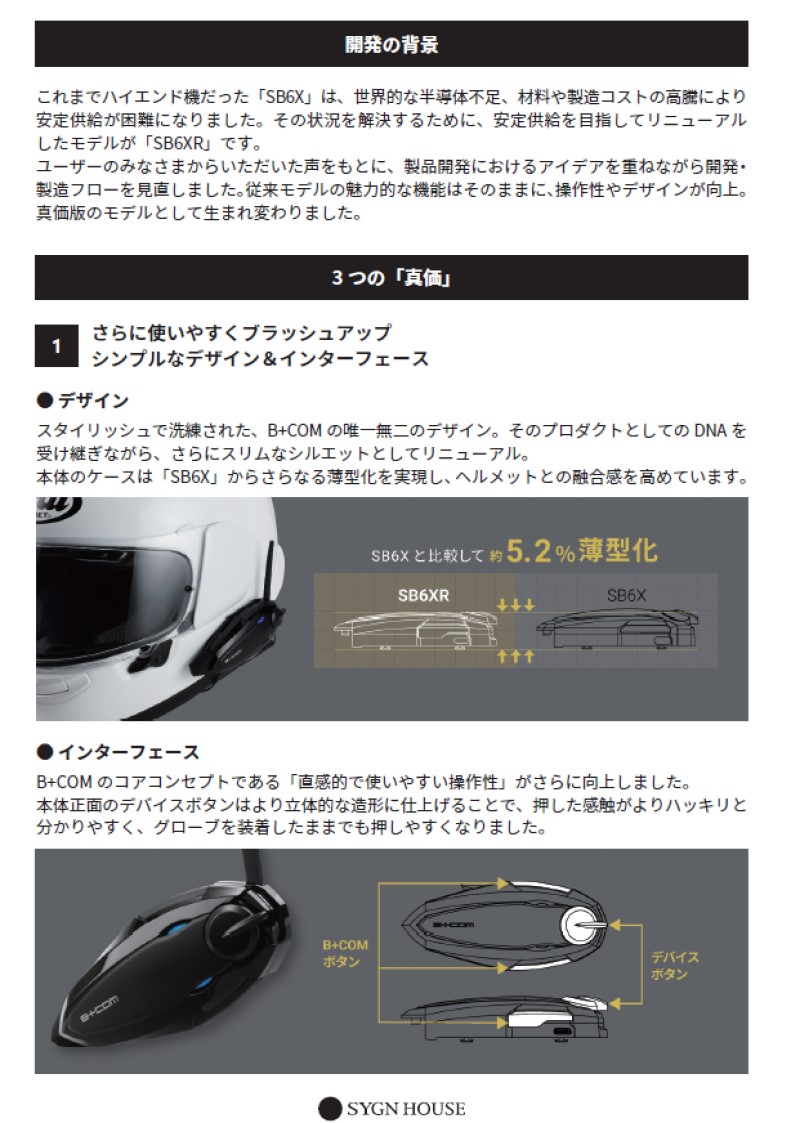 楽天市場】Sygn House サインハウス 即納 B+COM SB6XR ペアunit pair