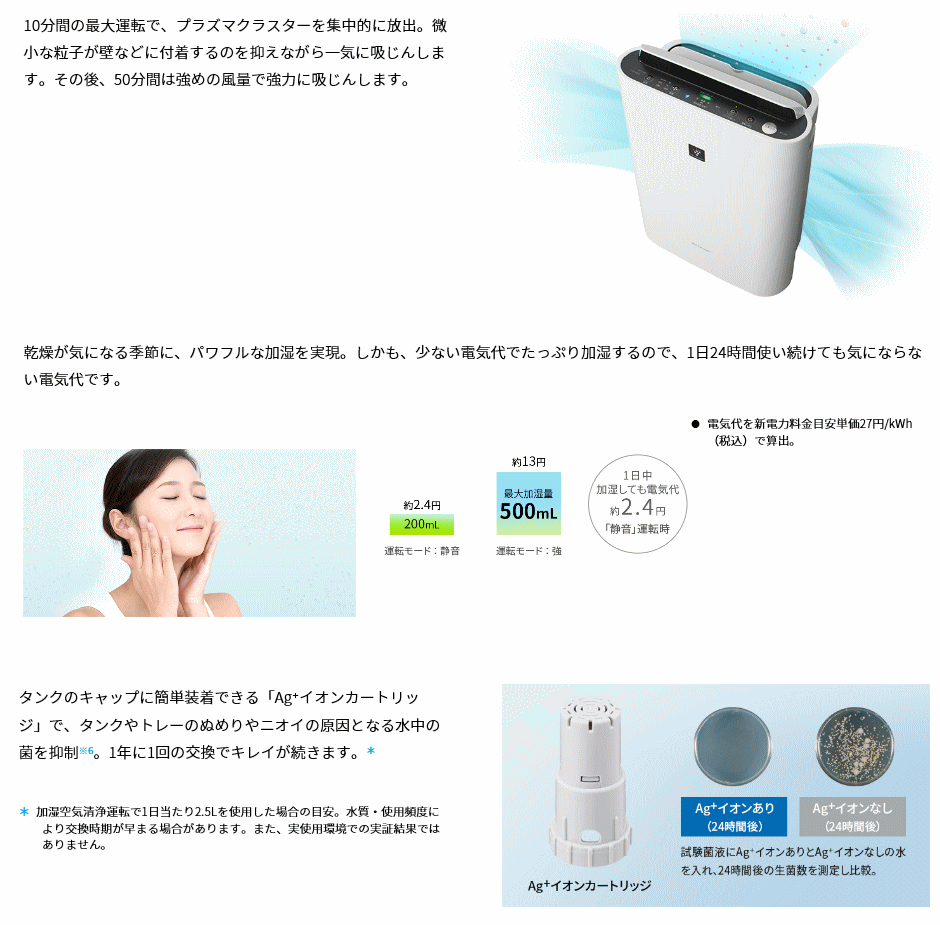 楽天市場】シャープ 加湿空気清浄機 KC-J50-H グレー系 ☆ 〜23畳 高