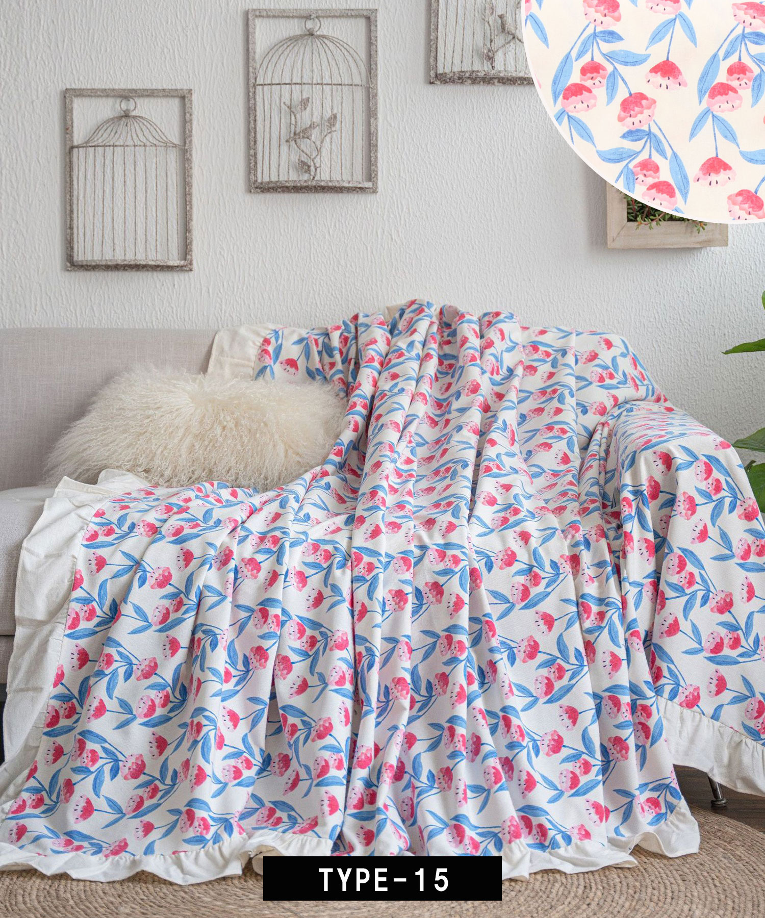 花 花 マルチカバー ソファーカバー ビンテージラグ 181x124 マルチ