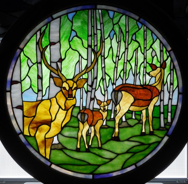 楽天市場】円パネル『白樺とエゾシカ』【ステンドグラスパネル