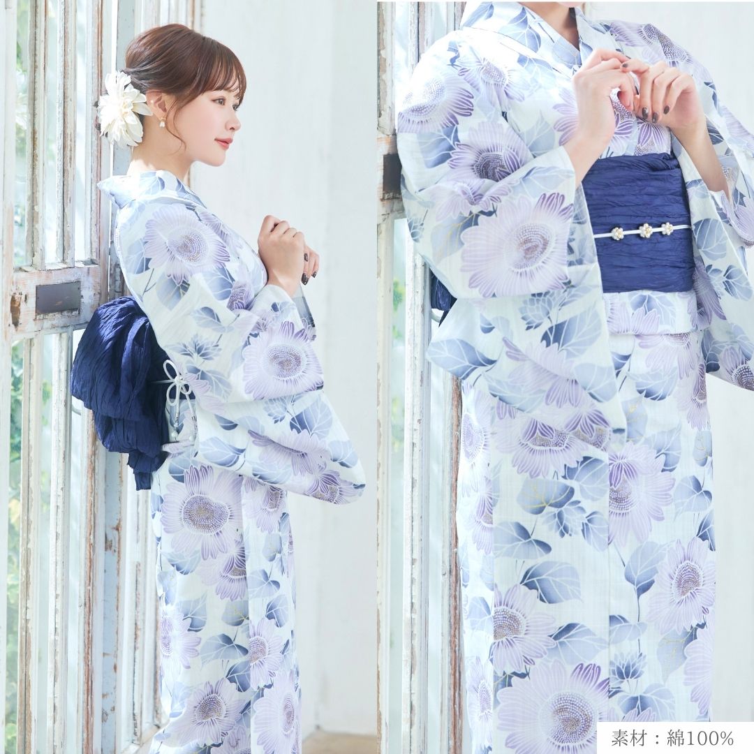 楽天市場】レディース 浴衣 4点set 4点セット 高級浴衣 白地 ひまわり