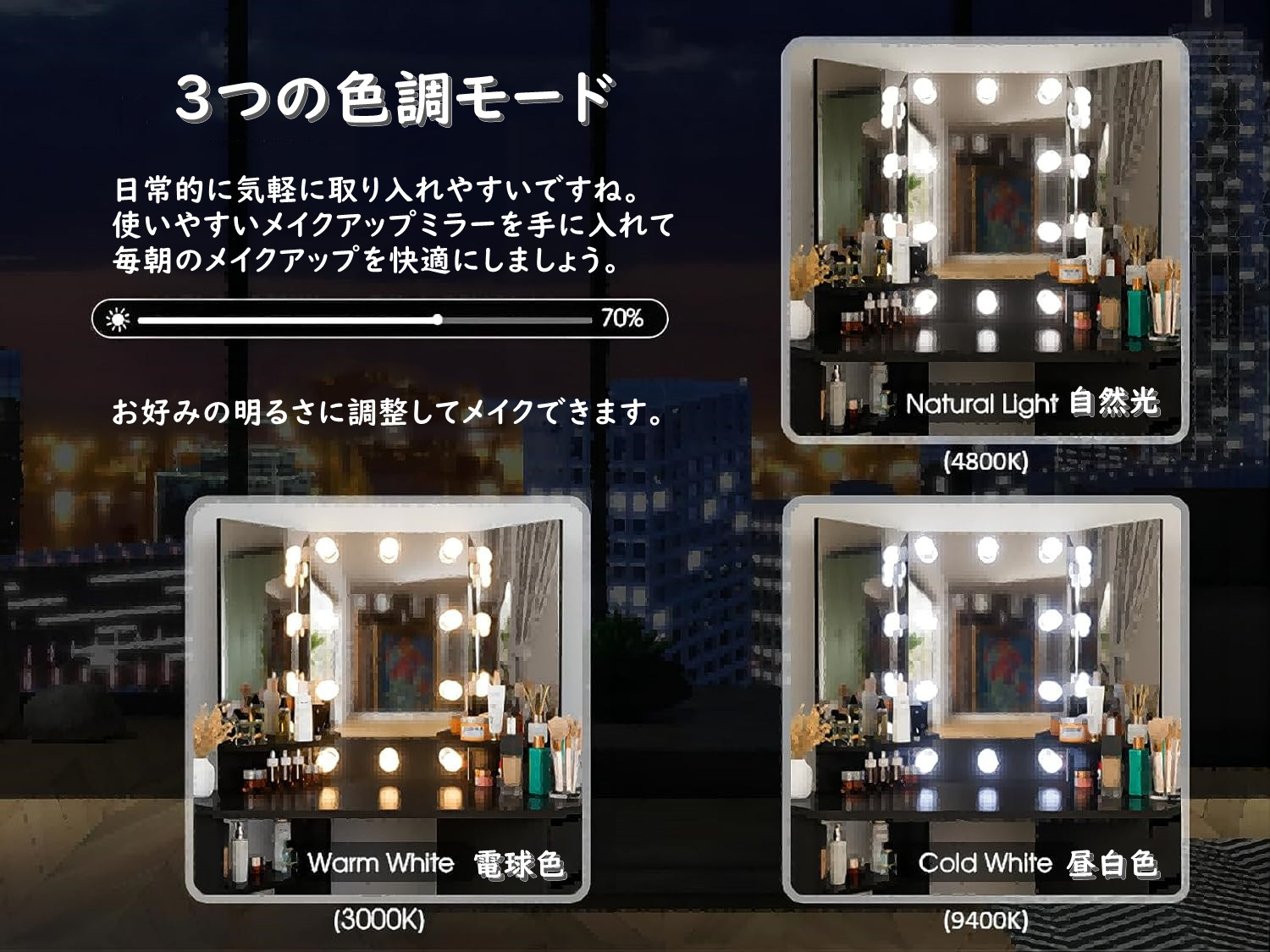 楽天市場】送料無料 ドレッサー 三面鏡 LEDライト付き 女優ミラー