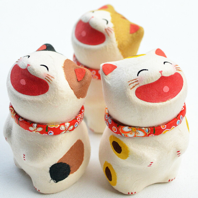 楽天市場】【ちぎり和紙】縁起置物「大笑い猫 立ち」〔三毛・トラ