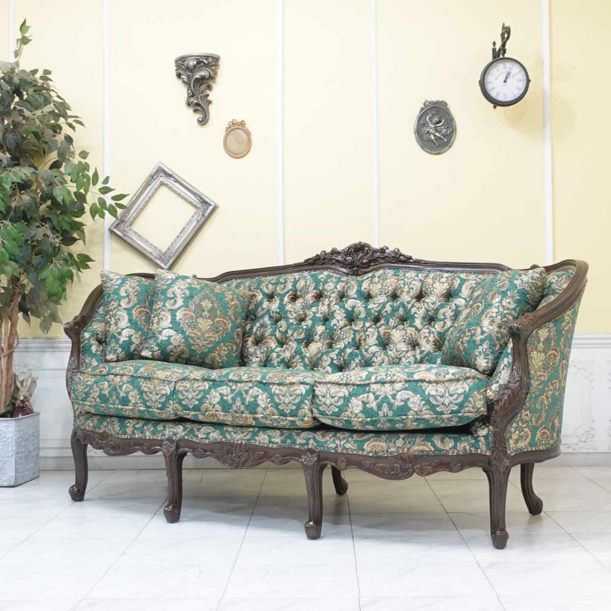 楽天市場】ソフィア トリプルソファ グリーンダマスク 緑 1008-3