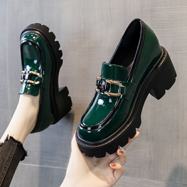 楽天市場】ローファー 靴 レディース ラウンドトゥ 7cmヒール 太