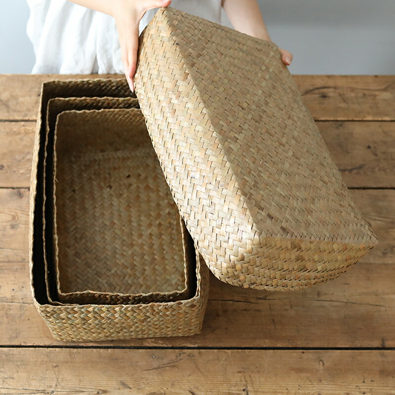 楽天市場】カチュー水草ふた付き四角BOX 3点セット アジアのかご