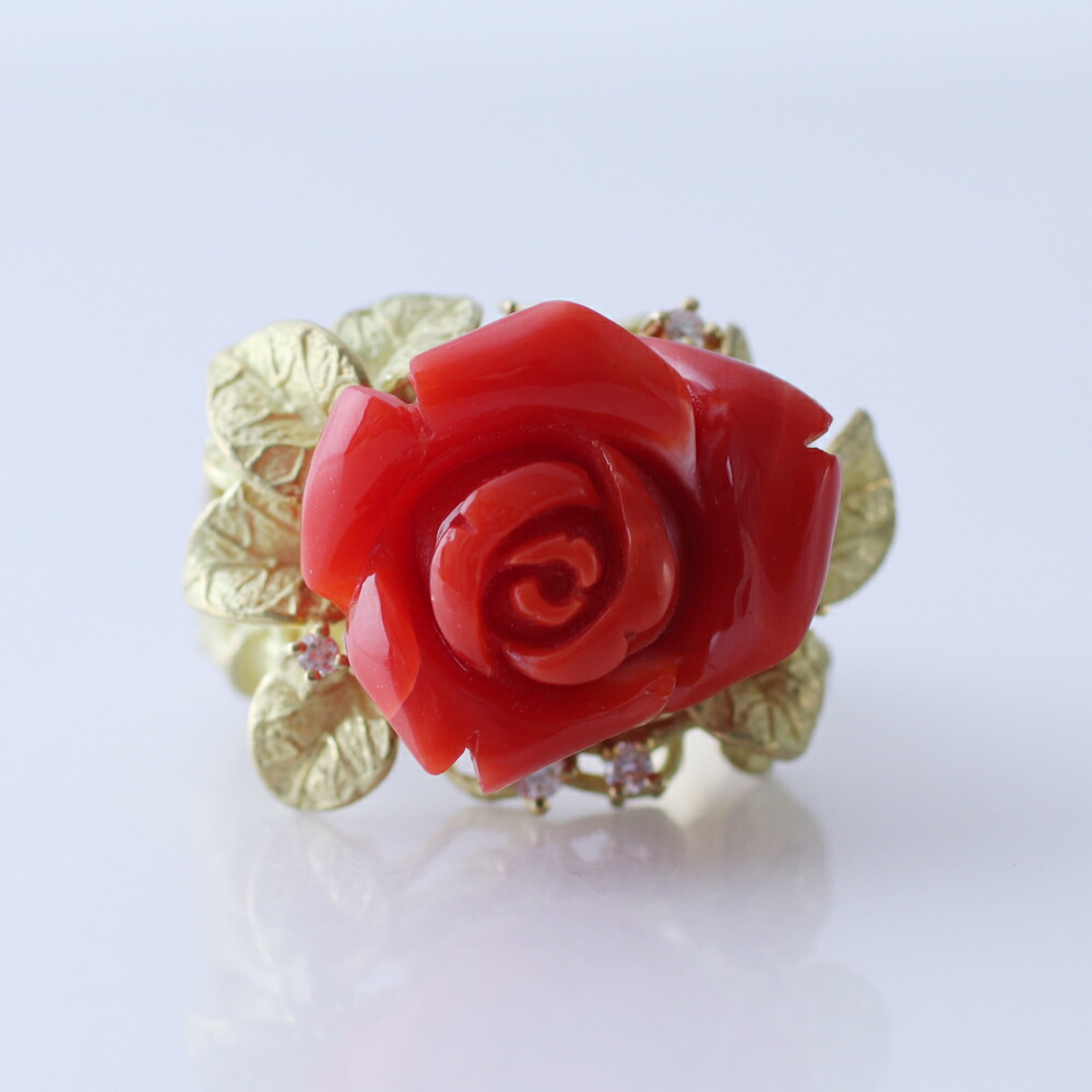 楽天市場】日本産血赤珊瑚＜薔薇 ローズ＞K18リング シンプル 差し色