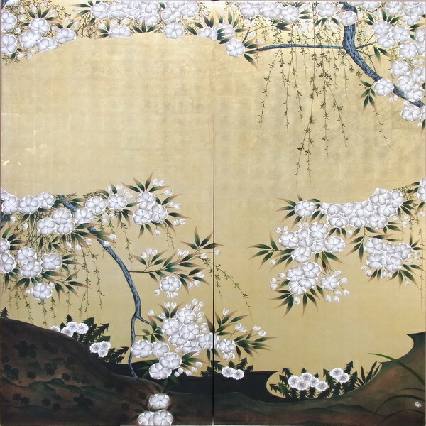 楽天市場】漆絵 長谷川久蔵の名作「桜図」全図（左隻＋右隻） NH81