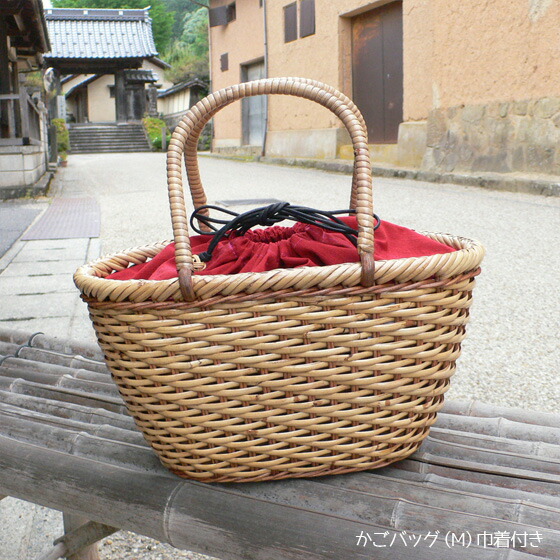 楽天市場】ラタン かごバッグ 籐かご 買い物かご バスケット（M）巾着