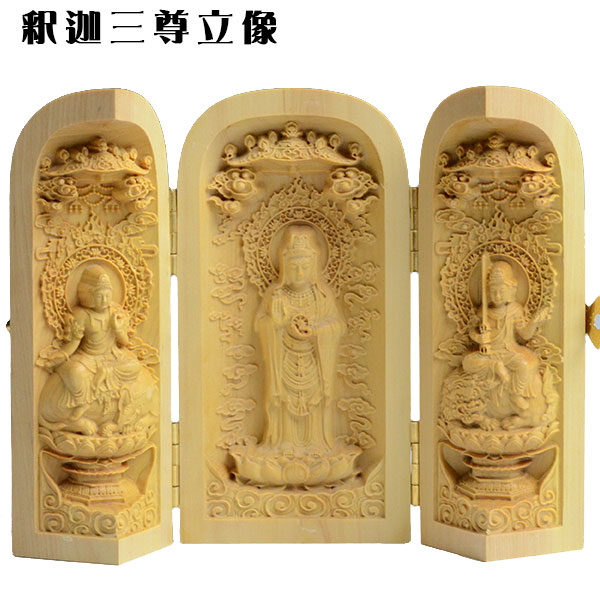 真作/紫雪/三尊仏/三尊佛/桐共箱付/布袋屋掛軸HH-582 真作/紫雪/三尊仏