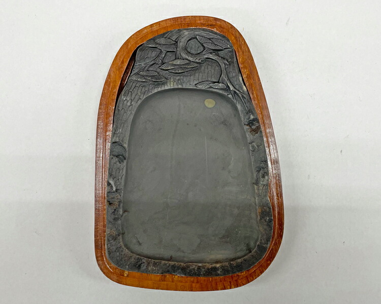 端渓・葉脈文天成硯】◇金線・冰紋の紫黒美石◇