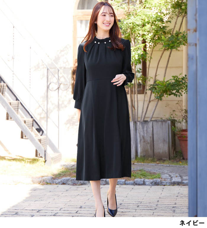 楽天市場】ワンピース 【嬉しい5つの機能付】ネックパール調タック