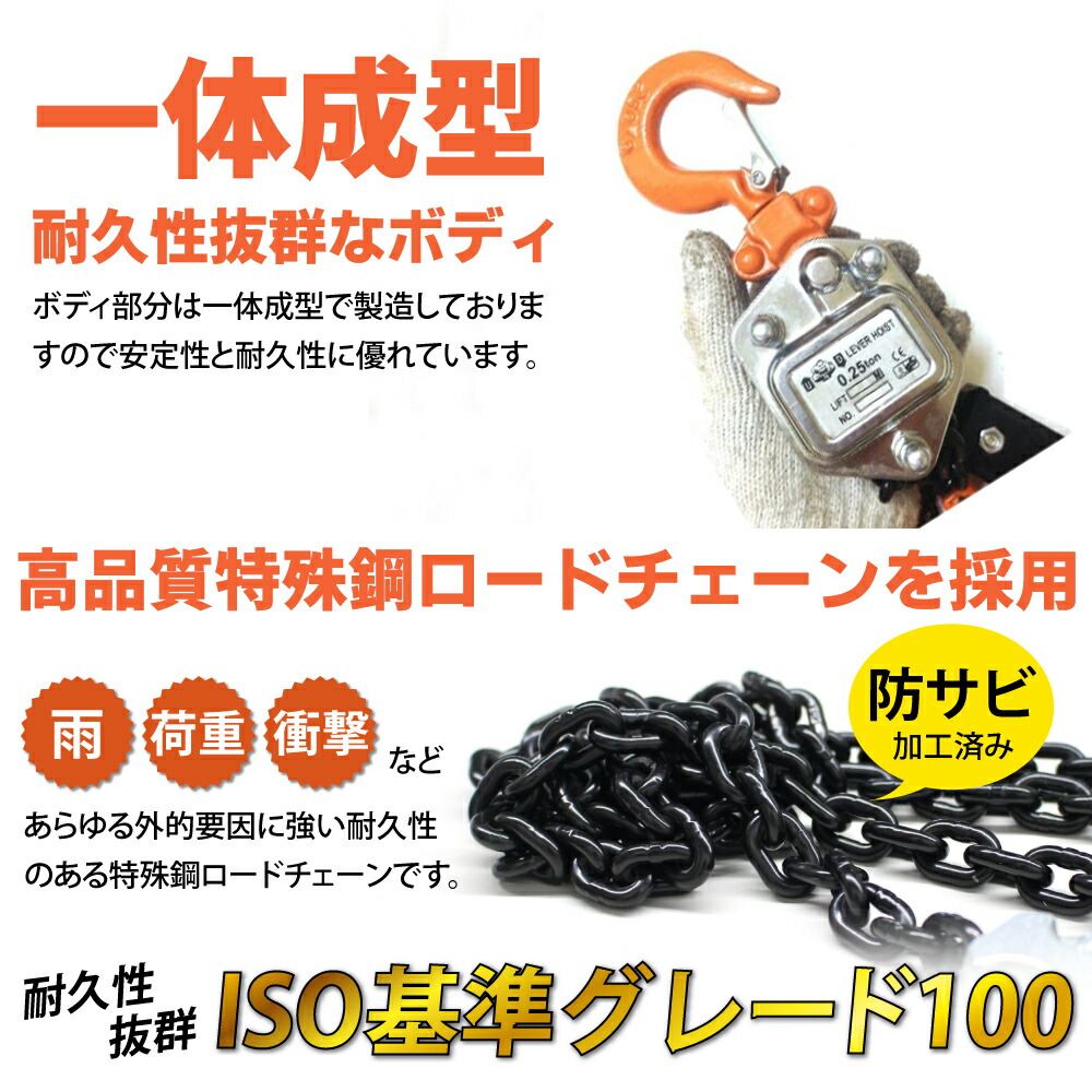 楽天市場】【ベスト・アンサー公式】レバーホイスト 0.25t V2 250kg 4