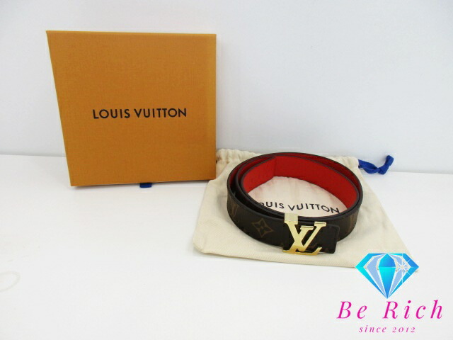 美品 LOUIS VUITTON モノグラム LV金具 ベルト レッド ブラウン 美品