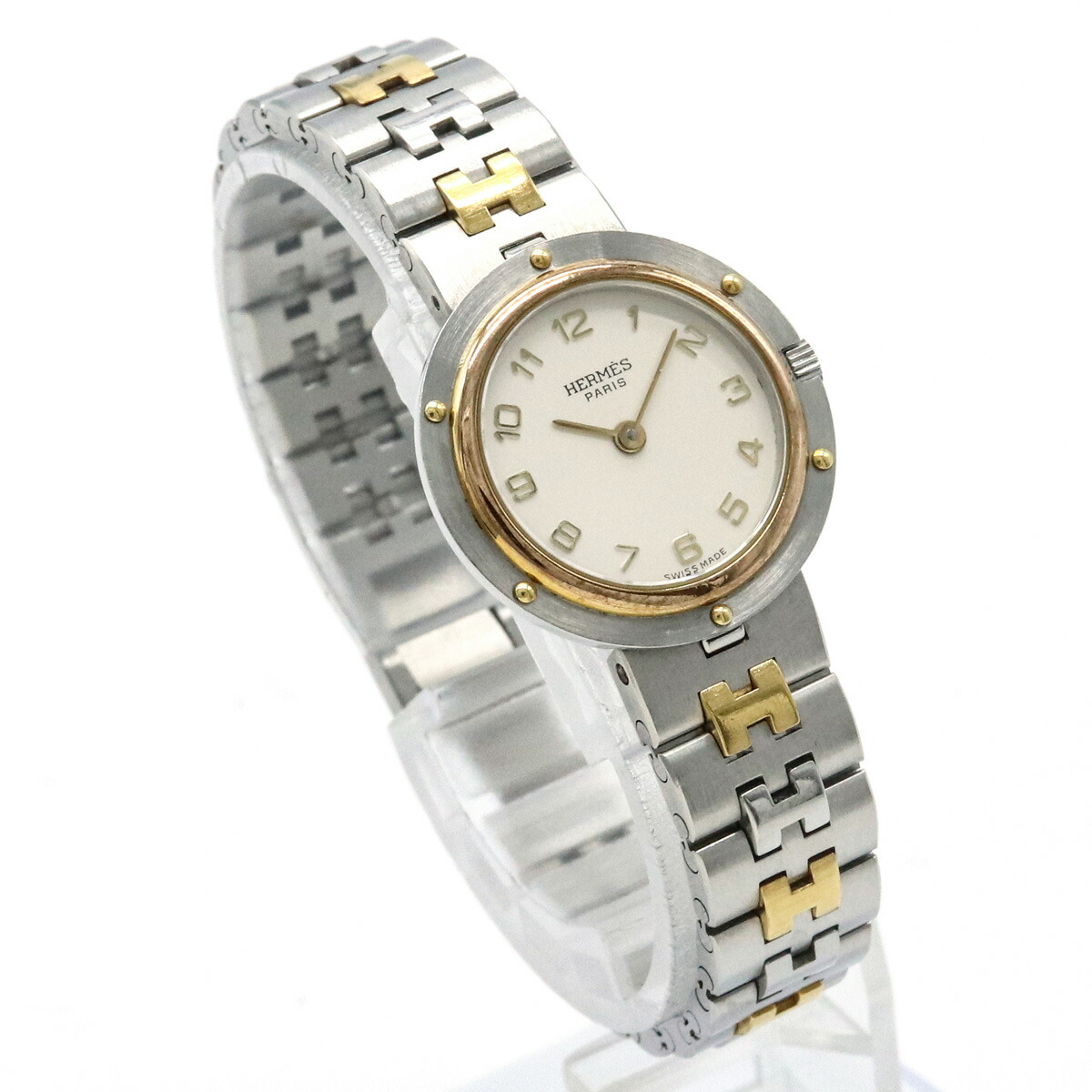 専用255HERMES 時計 クリッパー レディース ゴールド デイト ホワイト