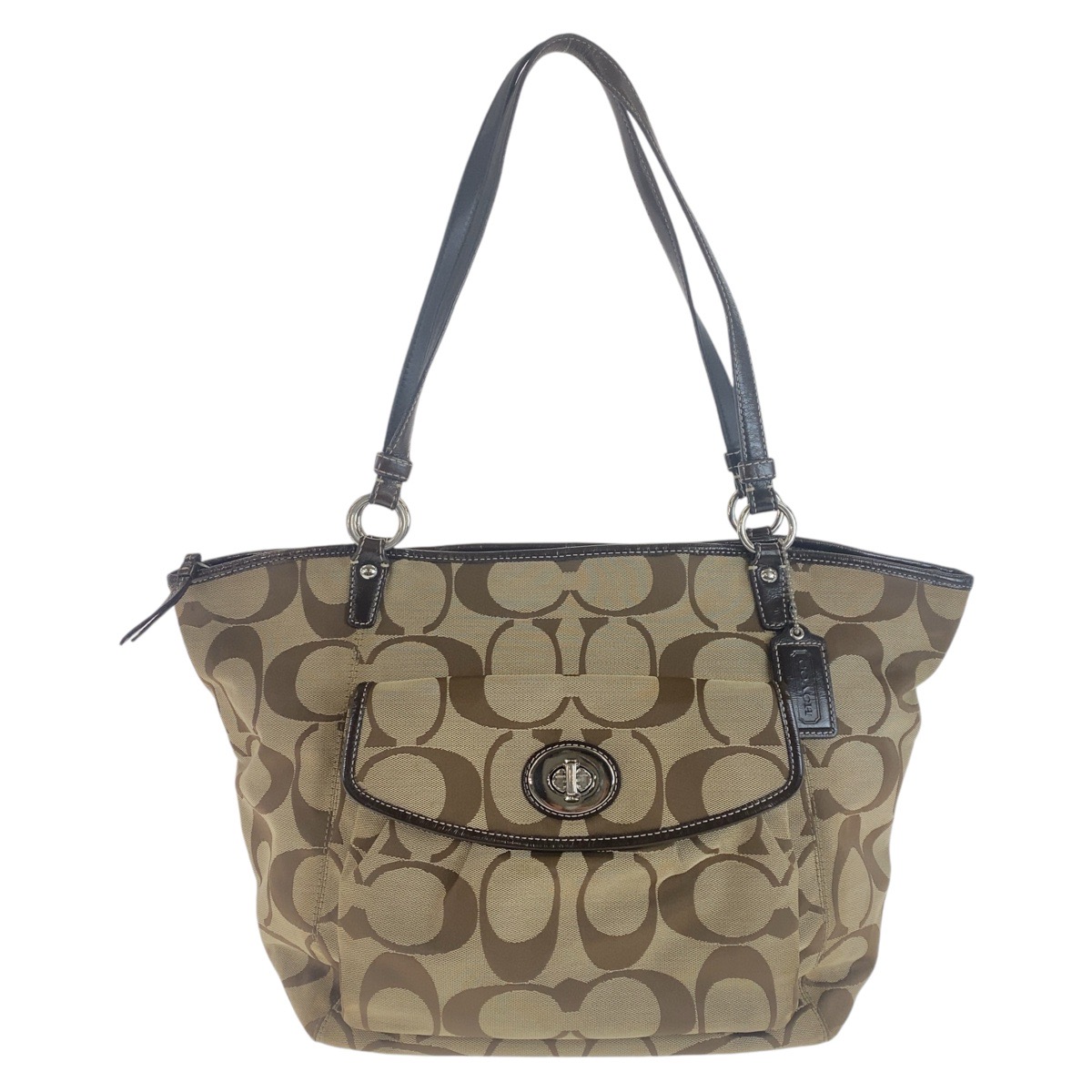 楽天市場】COACH コーチ シグネチャー ブラウン ベージュ シルバー金具