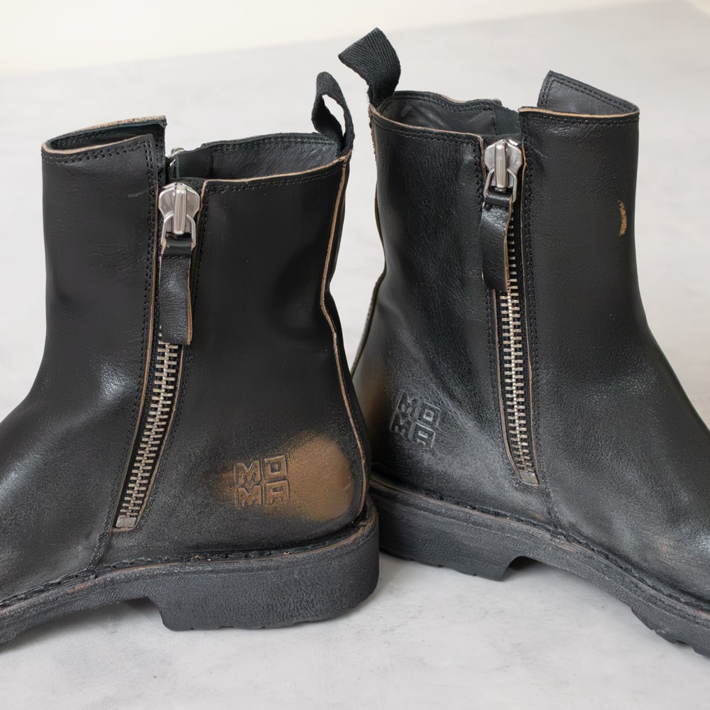 楽天市場】MOMA [モマ]ポリッシュレザーサイドジップショートブーツ4A
