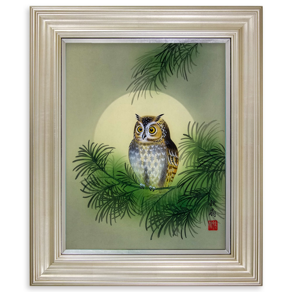 楽天市場】絵画 山田鉄扇／筆 「ふくろう」 F6号 日本画 複製 額入り