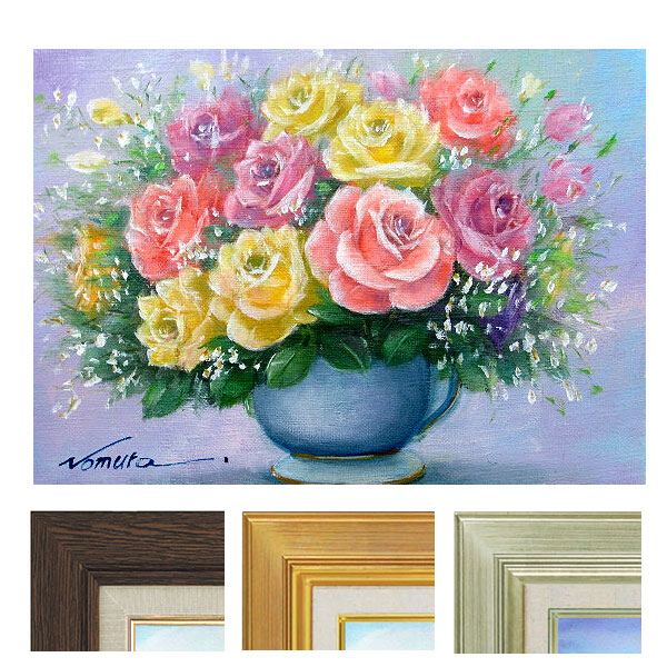 バラの花束 油絵 木製フレーム付き 高島屋 バラの花束 油彩画 木製