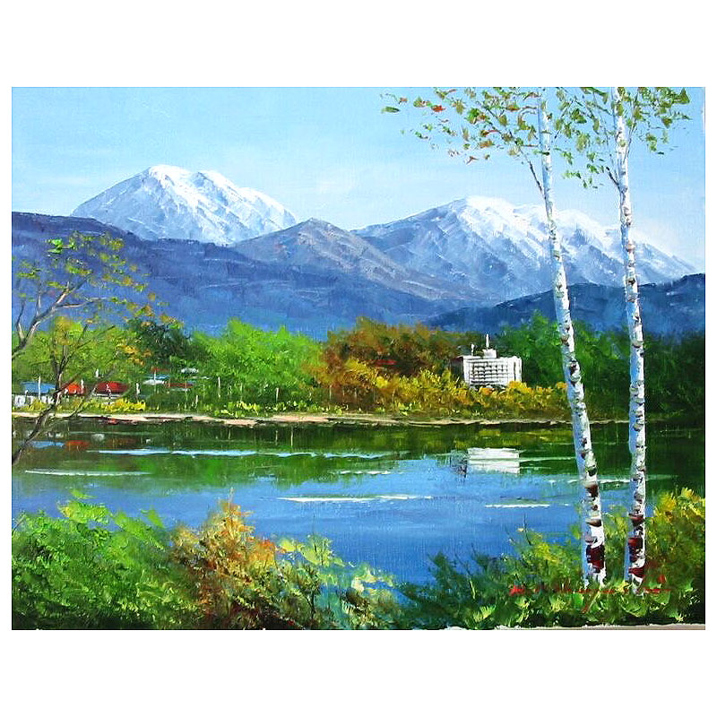 楽天市場】油彩画 小林幸三 「白樺湖」 F6号 額入り 油絵 風景画 額装