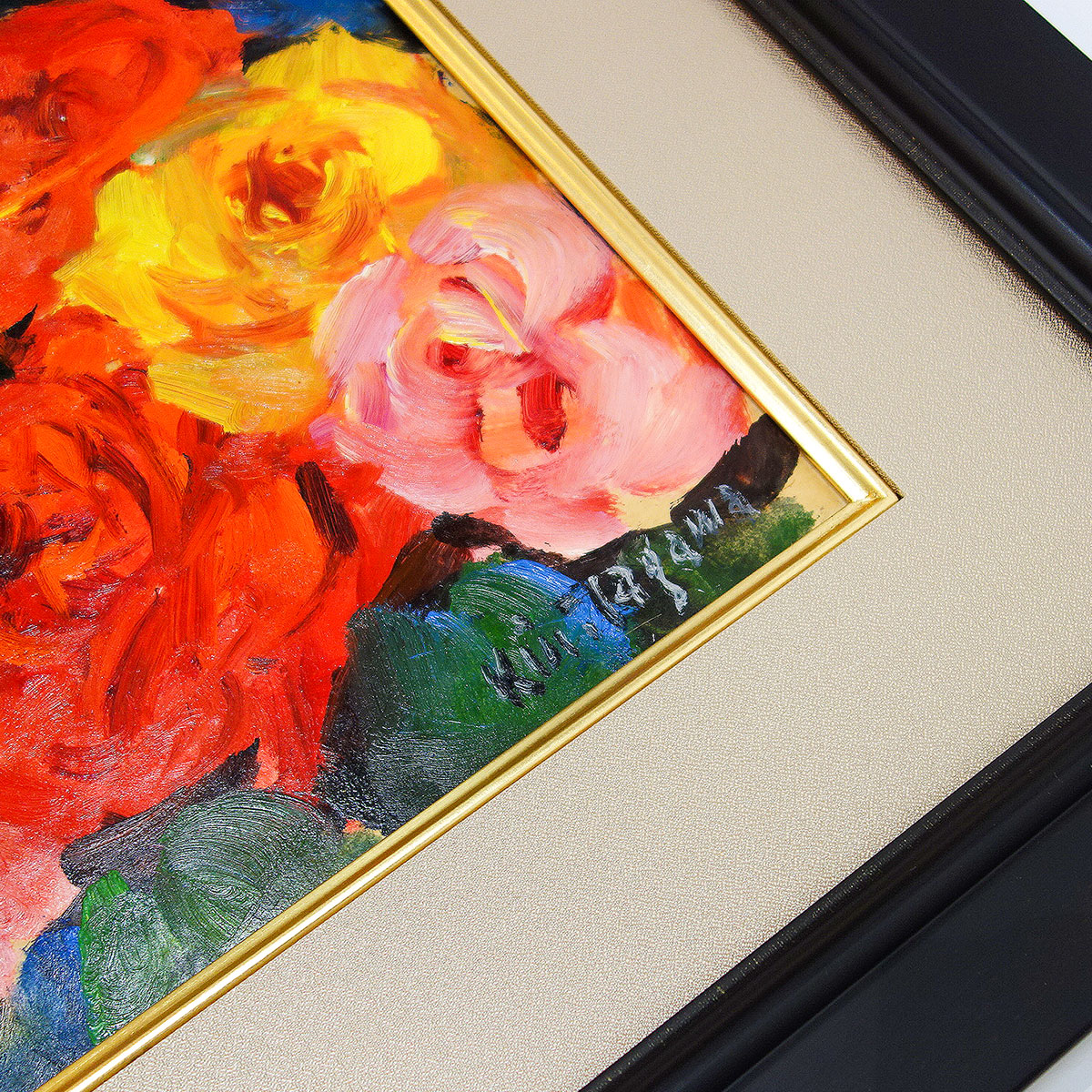 田川勤次 油彩色紙画「ばら」 田川勤次 油彩色紙画「ばら