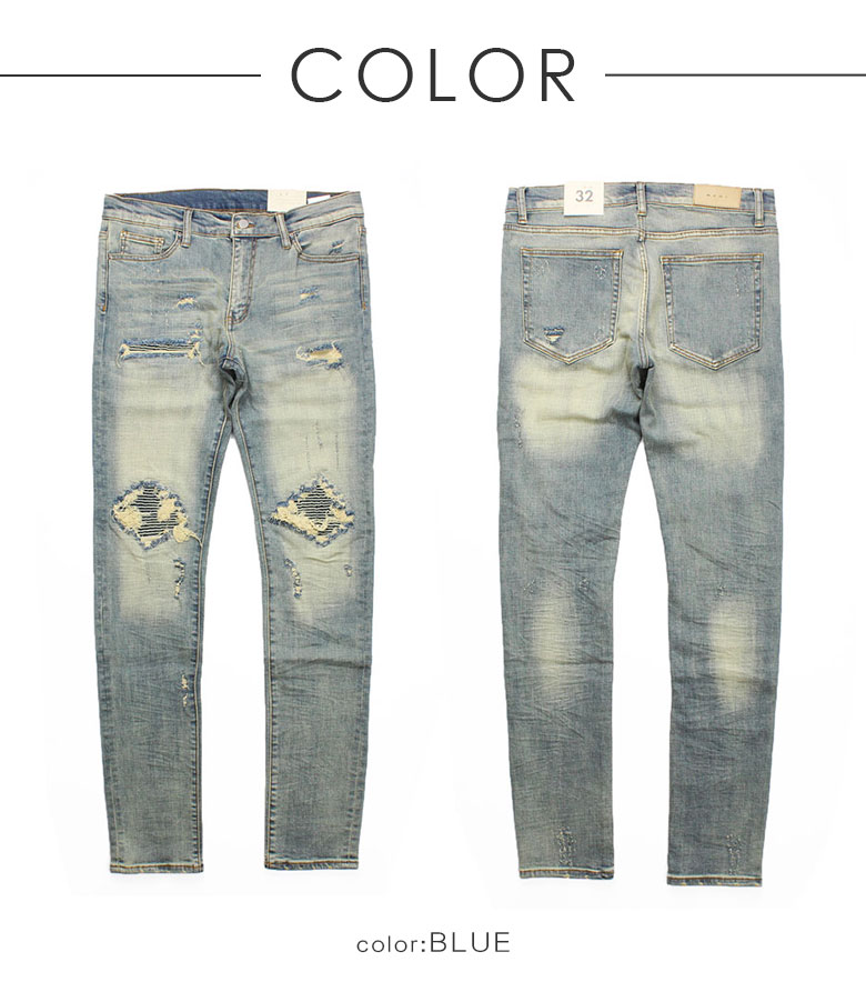 楽天市場】mnml ミニマル X162 STRETCH DENIM クラッシュ ダメージ