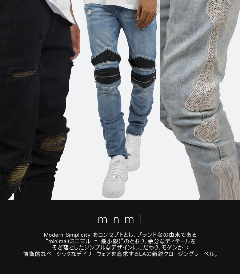 楽天市場】mnml ミニマル X214 STRETCH DENIM クラッシュ ダメージ