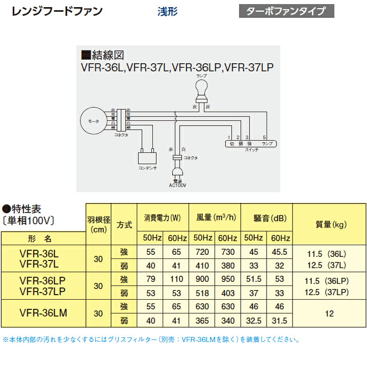 楽天市場】【VFR-37LP】東芝 換気扇 レンジフードファン 浅形 ターボ
