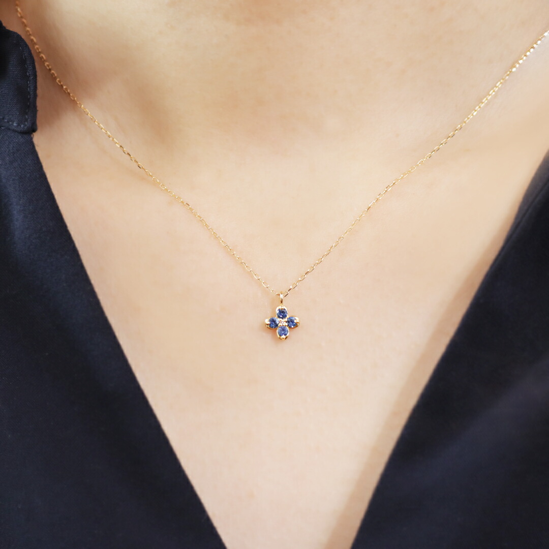 楽天市場】K18YG サファイア フラワー クローバー ネックレス 【送料