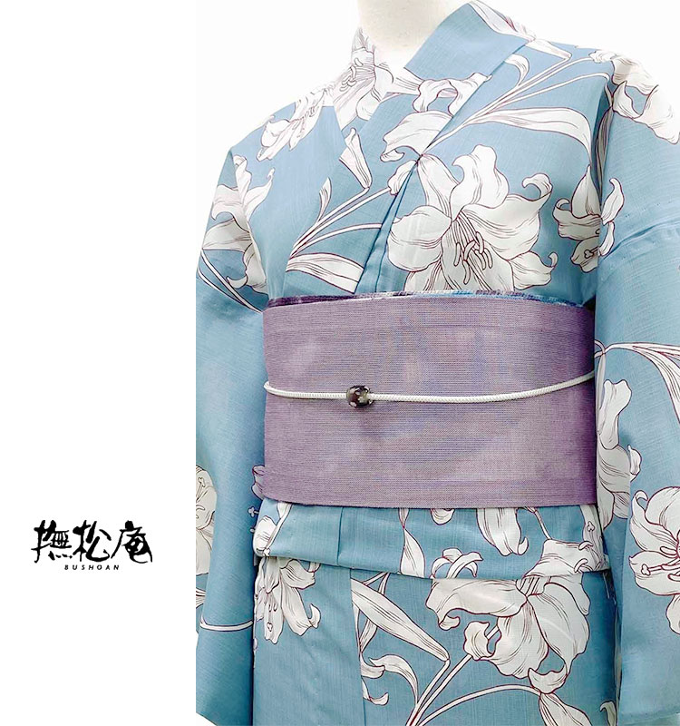 楽天市場】撫松庵 アウトラインリリー 水色 花 百合 セオアルファ 単衣