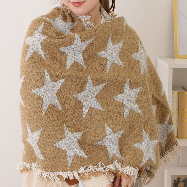 楽天市場】星柄ボリュームフリンジニットマフラー 女性 レディース